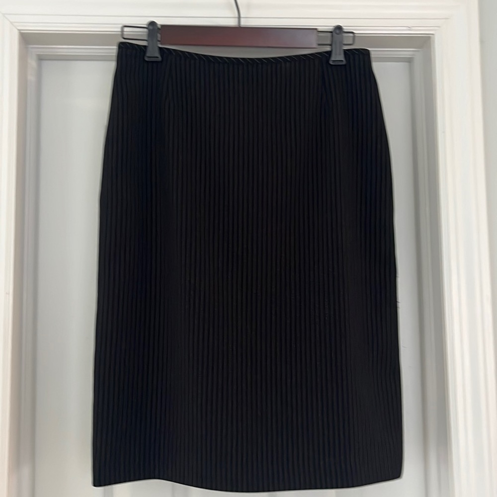 Tahari black pinstriped suit